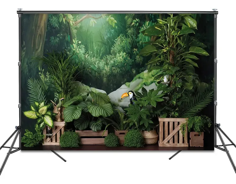 Planos de fundo para fotos de aniversário com tema de floresta tropical