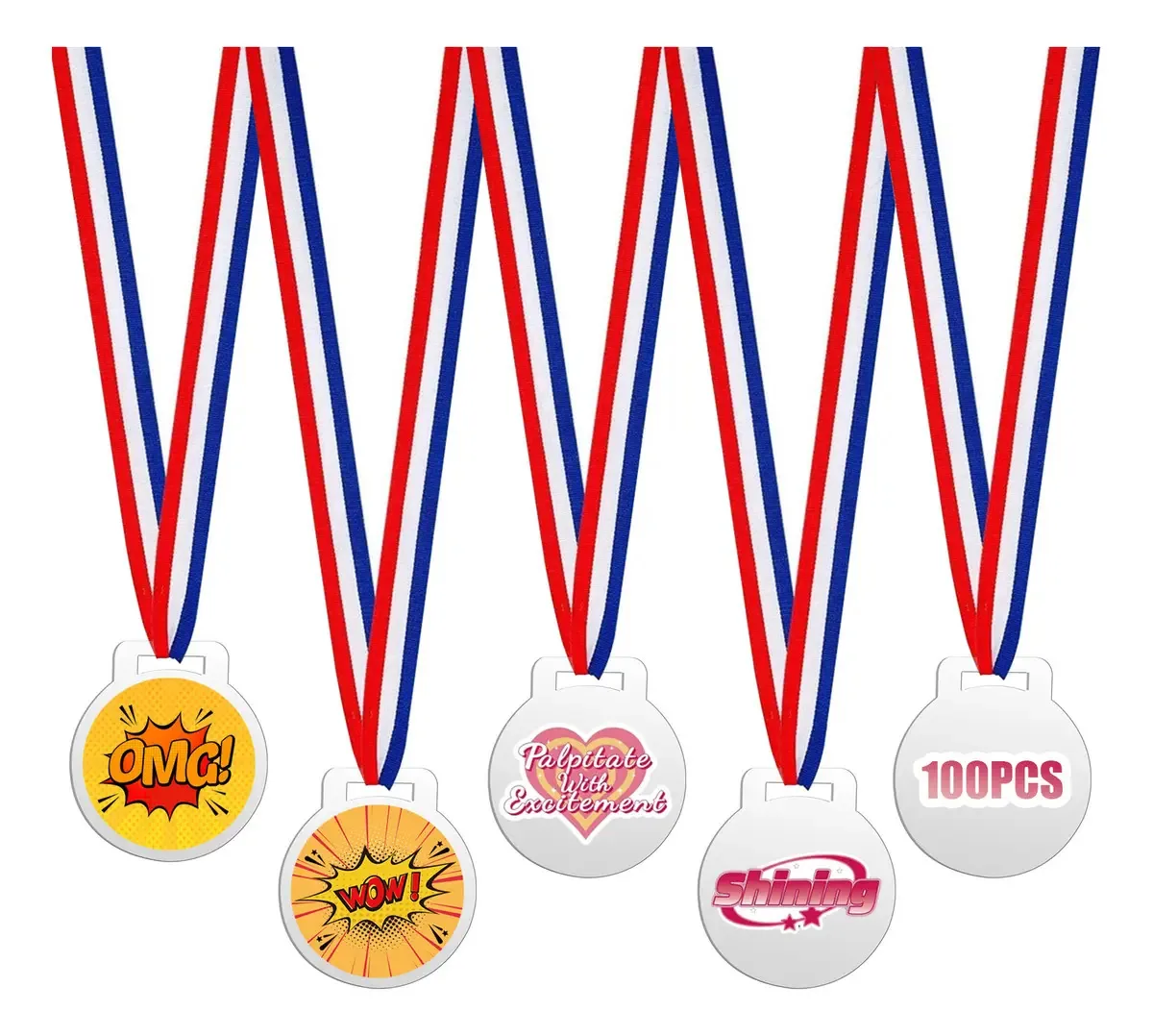 Pacote de medalhas de acrílico transparente de 100 peças de 6 cm de 3 mm