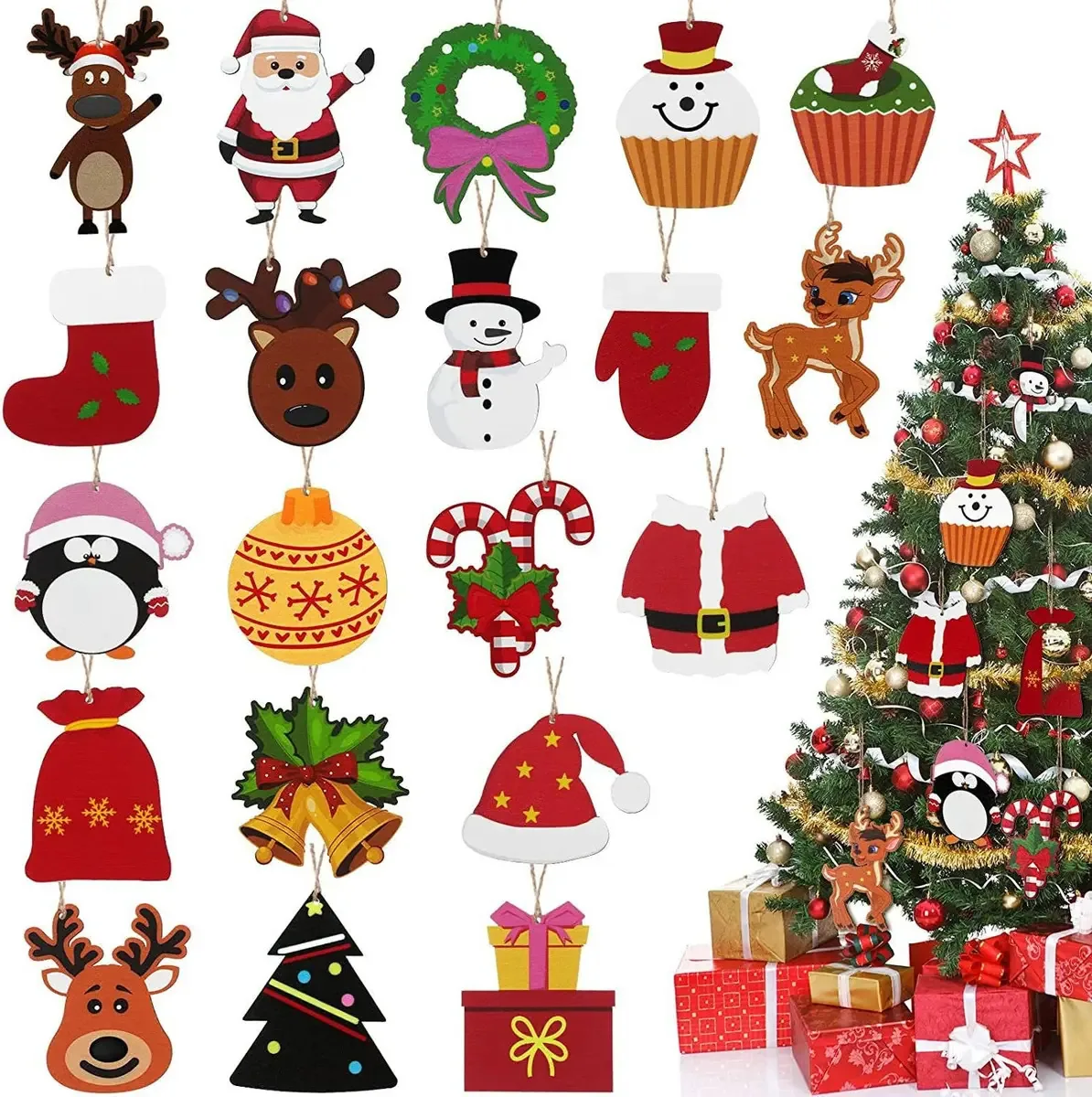 40 peças de enfeites de Natal pendurados para árvores e decoração. Cores de Natal
