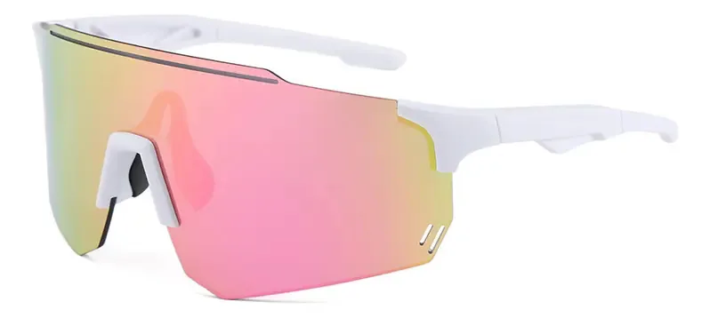 Óculos esportivos de ciclismo coloridos e elegantes, lente rosa, moldura branca