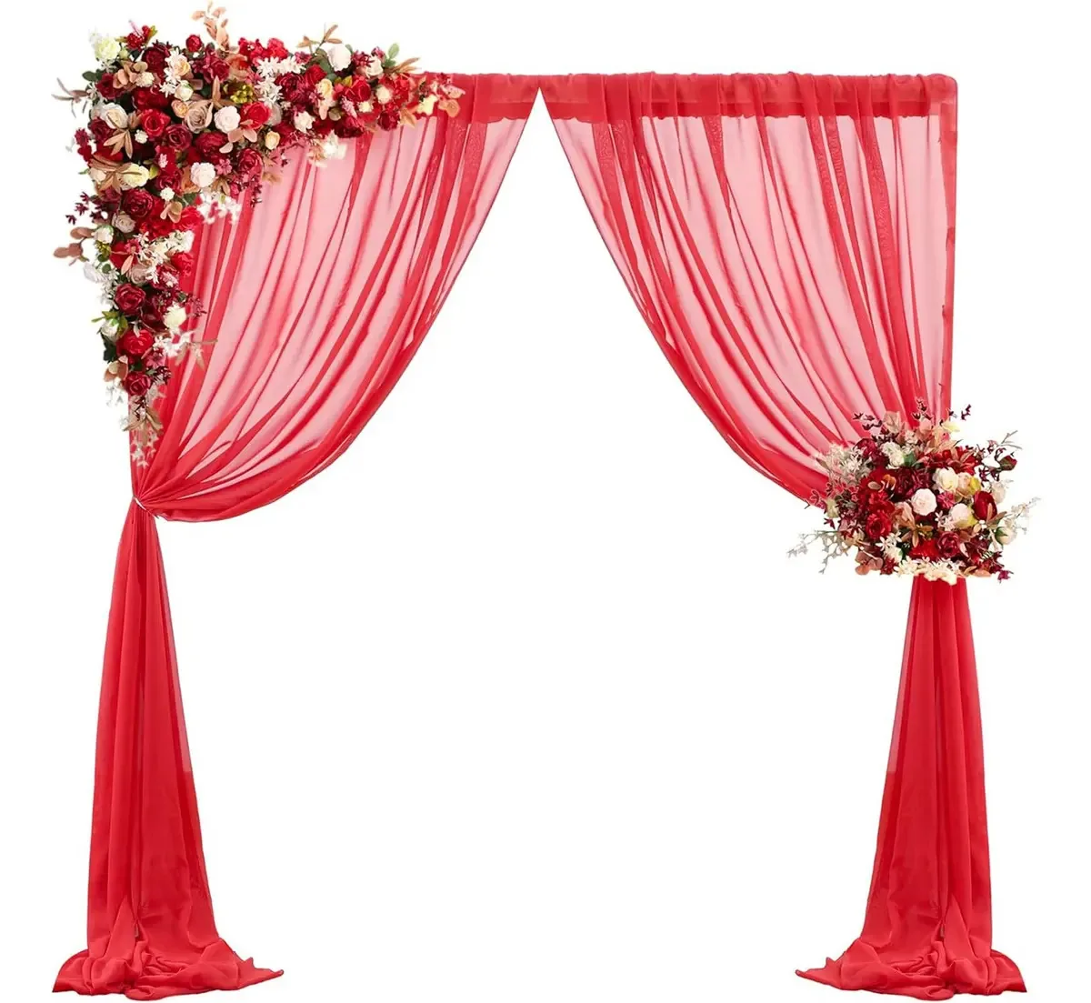 2 peças de cortinas de fundo de malha translúcida para festas, cor vermelha de 1,55 x 2,4 m
