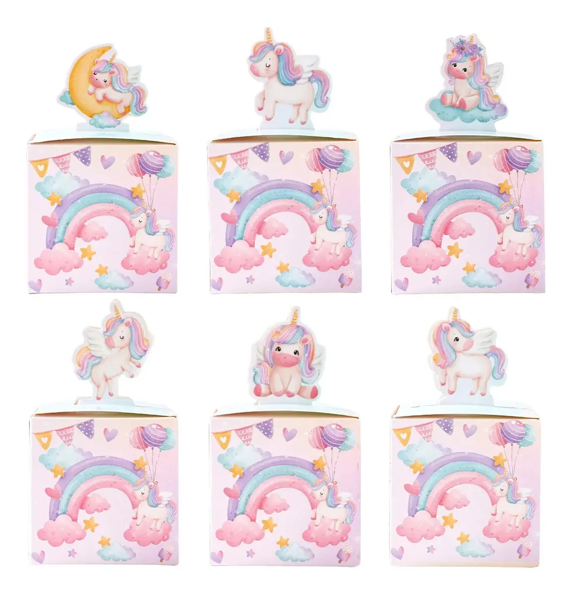 24 caixas para decoração de festa de aniversário de Candy Unicorns rosa