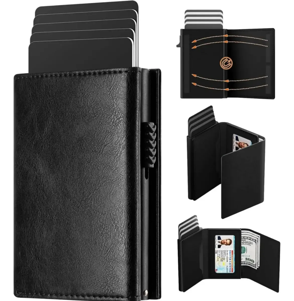 Carteiras para homens Carteira com suporte para cartão RFID e bolsa cor preta