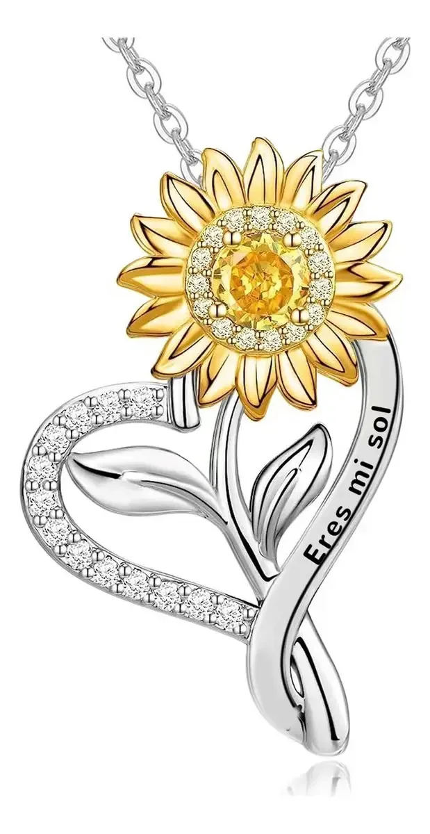 Joias femininas, colares de prata 925, colares de girassol, pingentes prateados