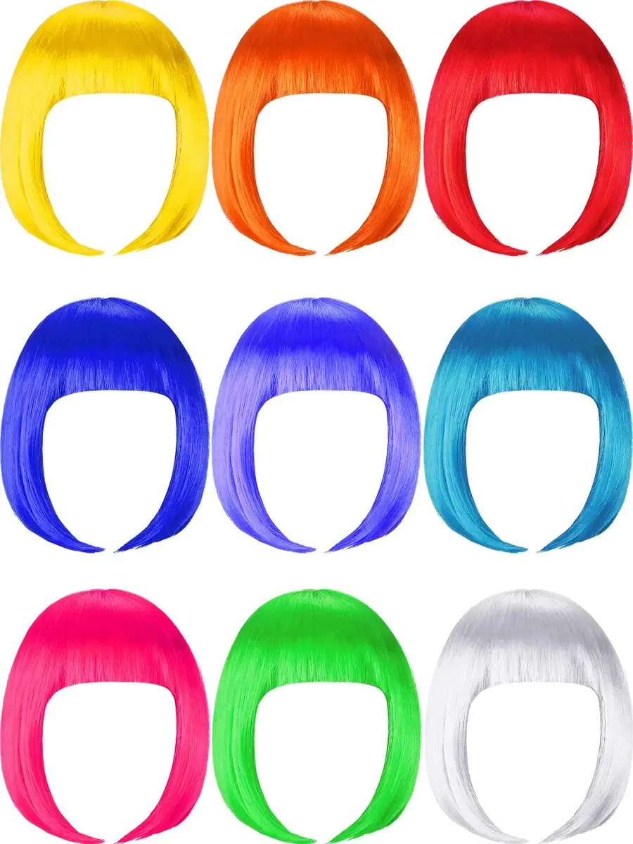 9 perucas multicoloridas de cabelo curto estilo Bob, peruca para D