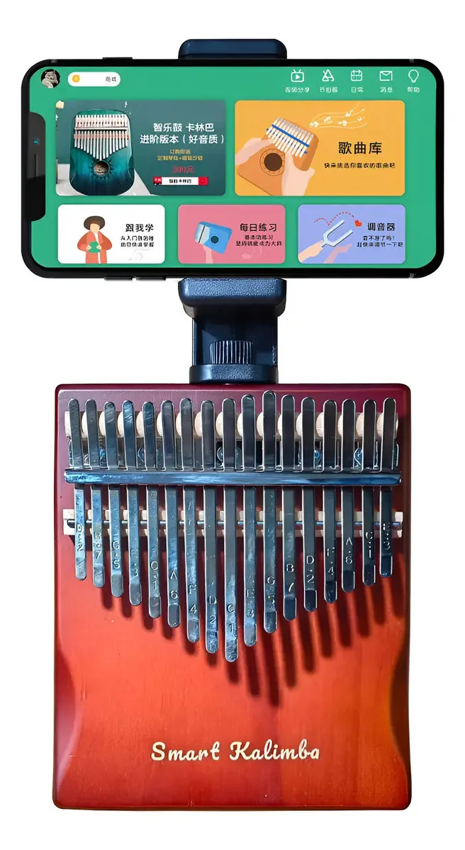 17 teclas Kalimba Smart com aplicativo e martelo de ajuste vermelho, (vermelho clarete)