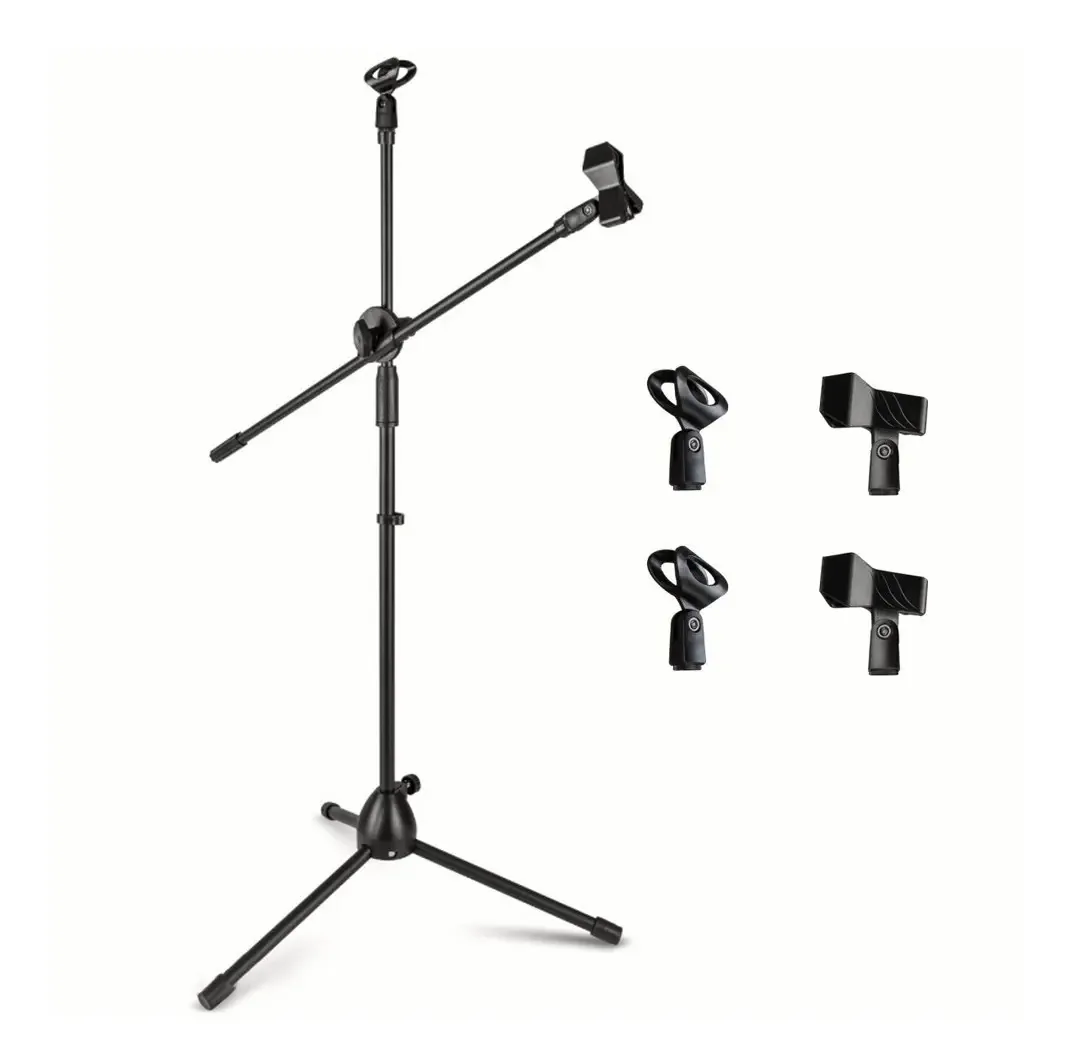Suporte de microfone Boom Tripod com 4 clipes de microfone