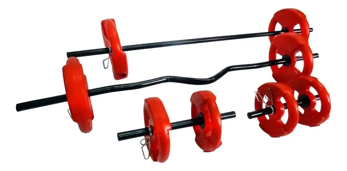 Kit de barra + Halteres + 30 kg. De discos com alças