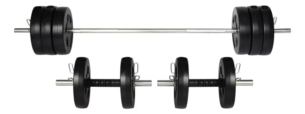 Barra sólida + Halteres + 50 kg. De Discos Weights