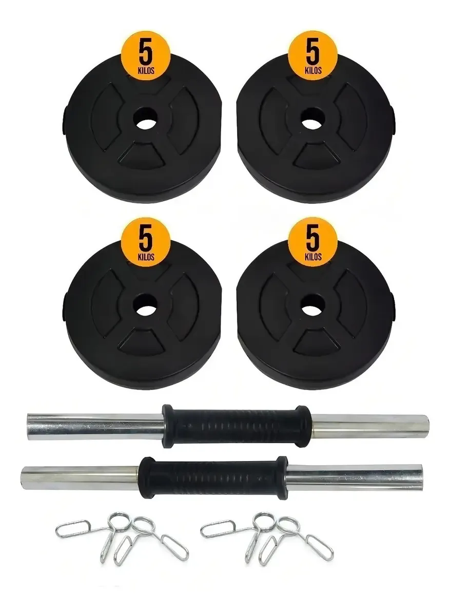 Halteres de cromo sólido + discos Sonnos de 20 kg, cor preta
