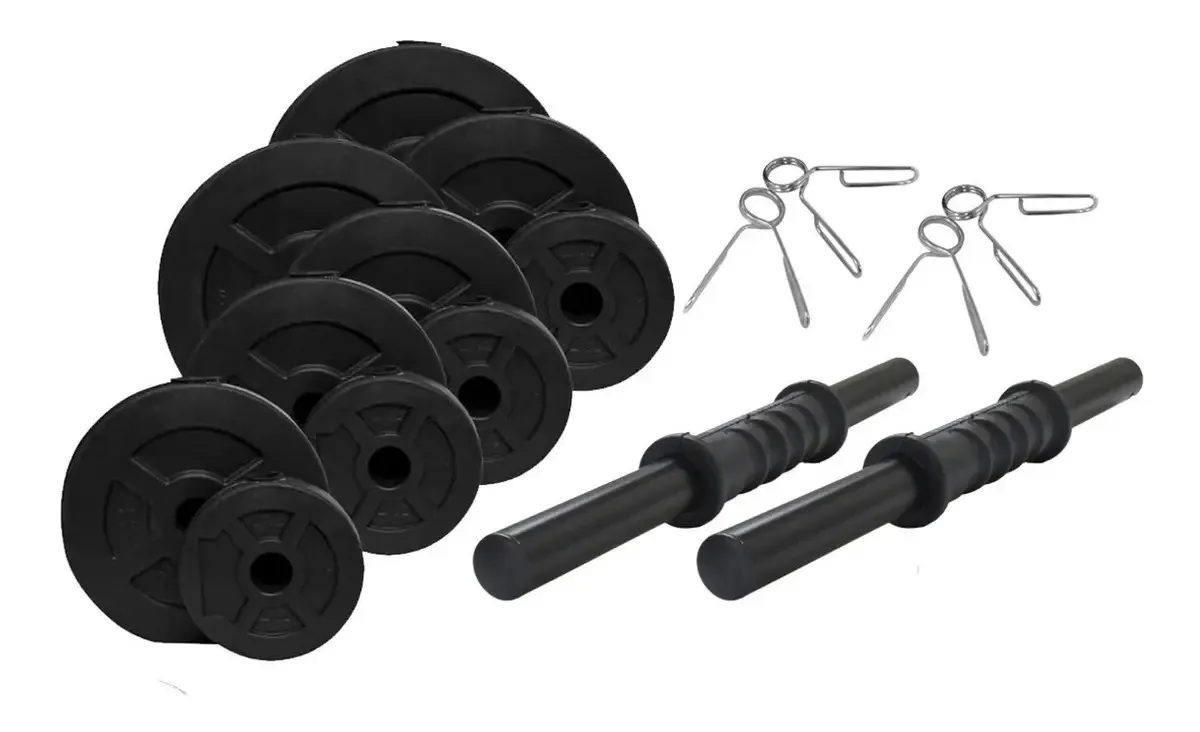 Kit Mancuernas + 24 Kg. Discos Pesas Pvc Sonnos Cor Preto
