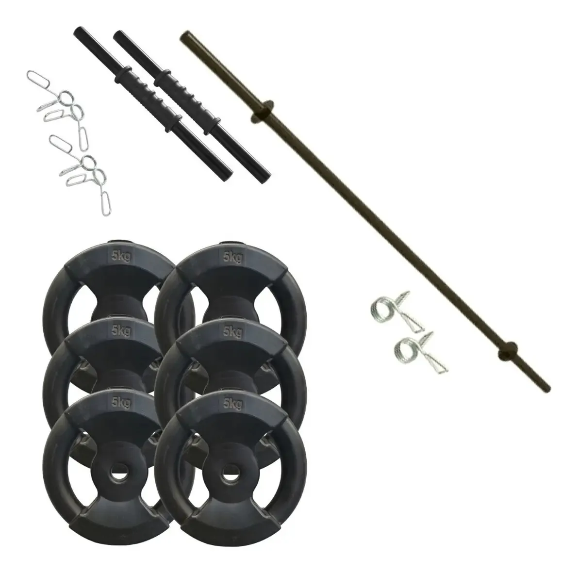 Halteres + barra + 30 kg, discos de 5 kg com alças Sonnos, cor preta