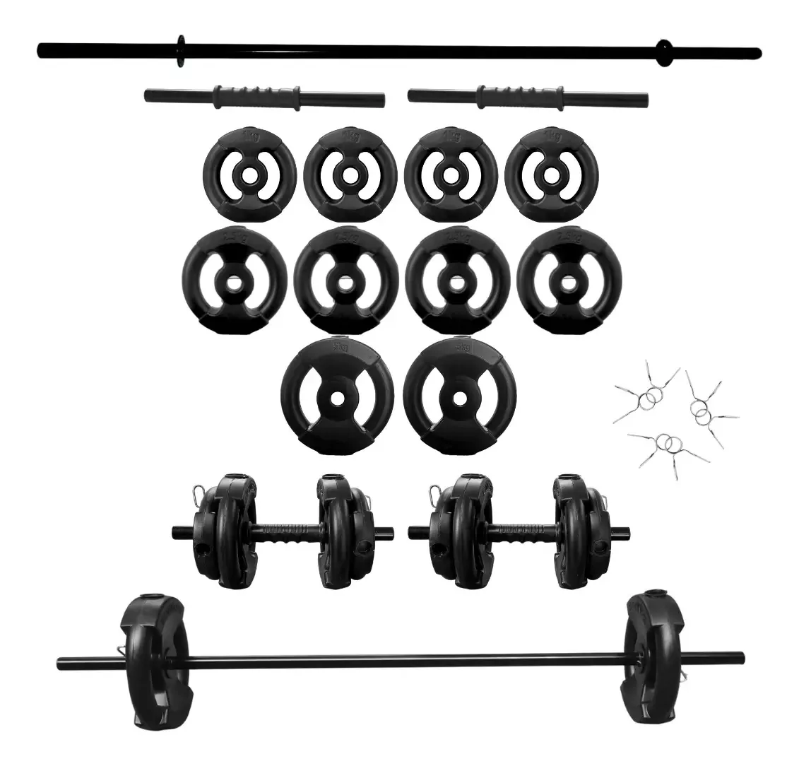 Kit de 24 conjuntos de 2 halteres mais discos de fitness Sonnos Gym de 24 kg, cor preta