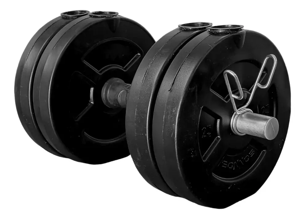 Halteres semissólidos + Discos de PVC de 10 kg 4x2,5 kg + Pára-choques cor preta