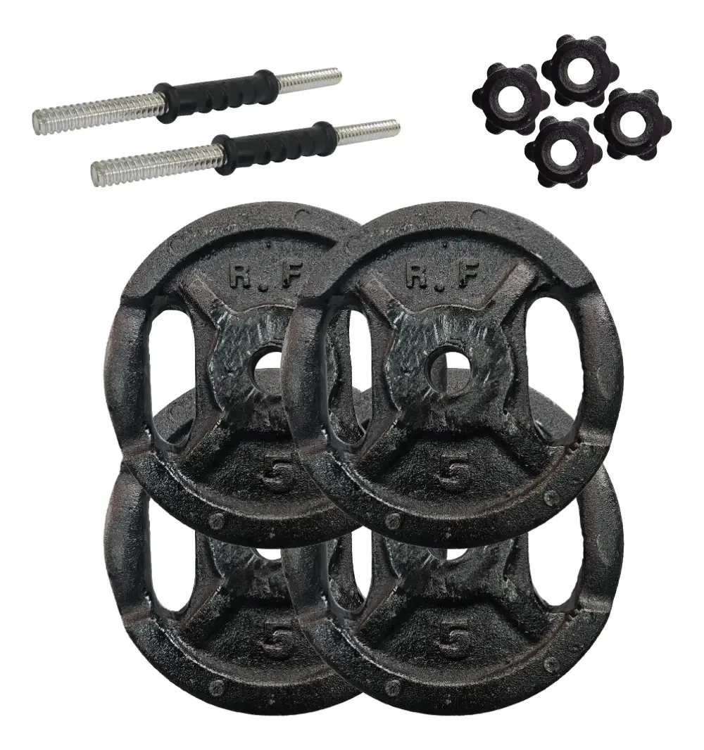 Halteres de parafuso + discos de ferro fundido de 20 kg com alça cromada