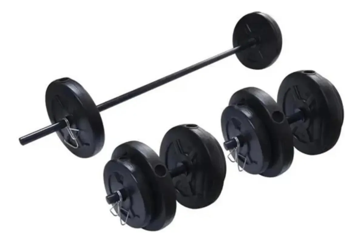 Halteres centrais injetados X 2 + 24 kg. Em discos de peso preto