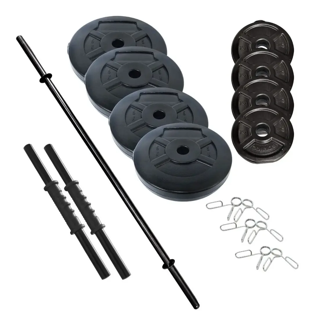 Halteres + Barra + 24 Kg. Discos de peso de PVC preto Sonnos Combo