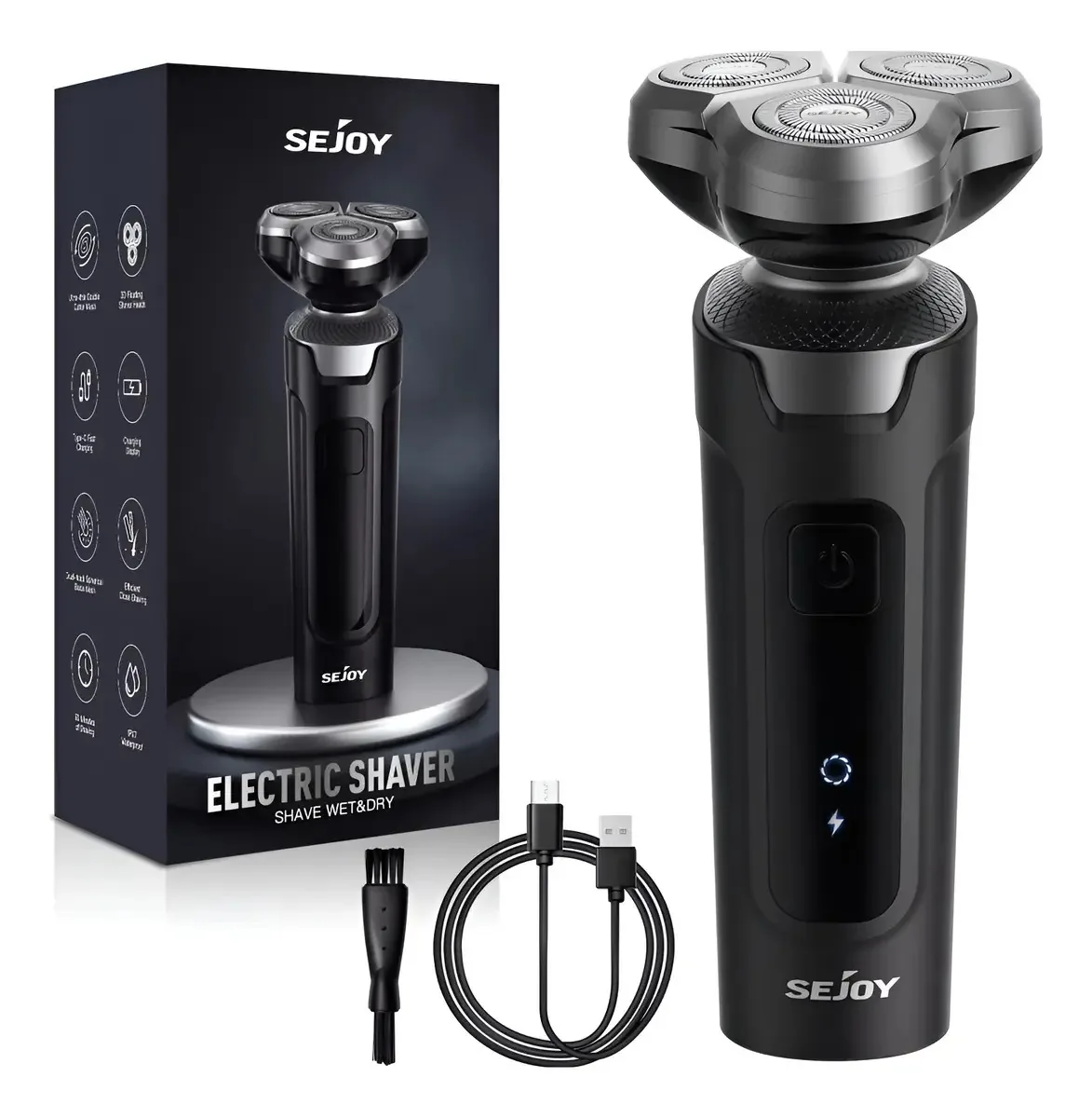 Máquina de barbear 3D com barbeadores elétricos recarregáveis Sejoy, cor preta
