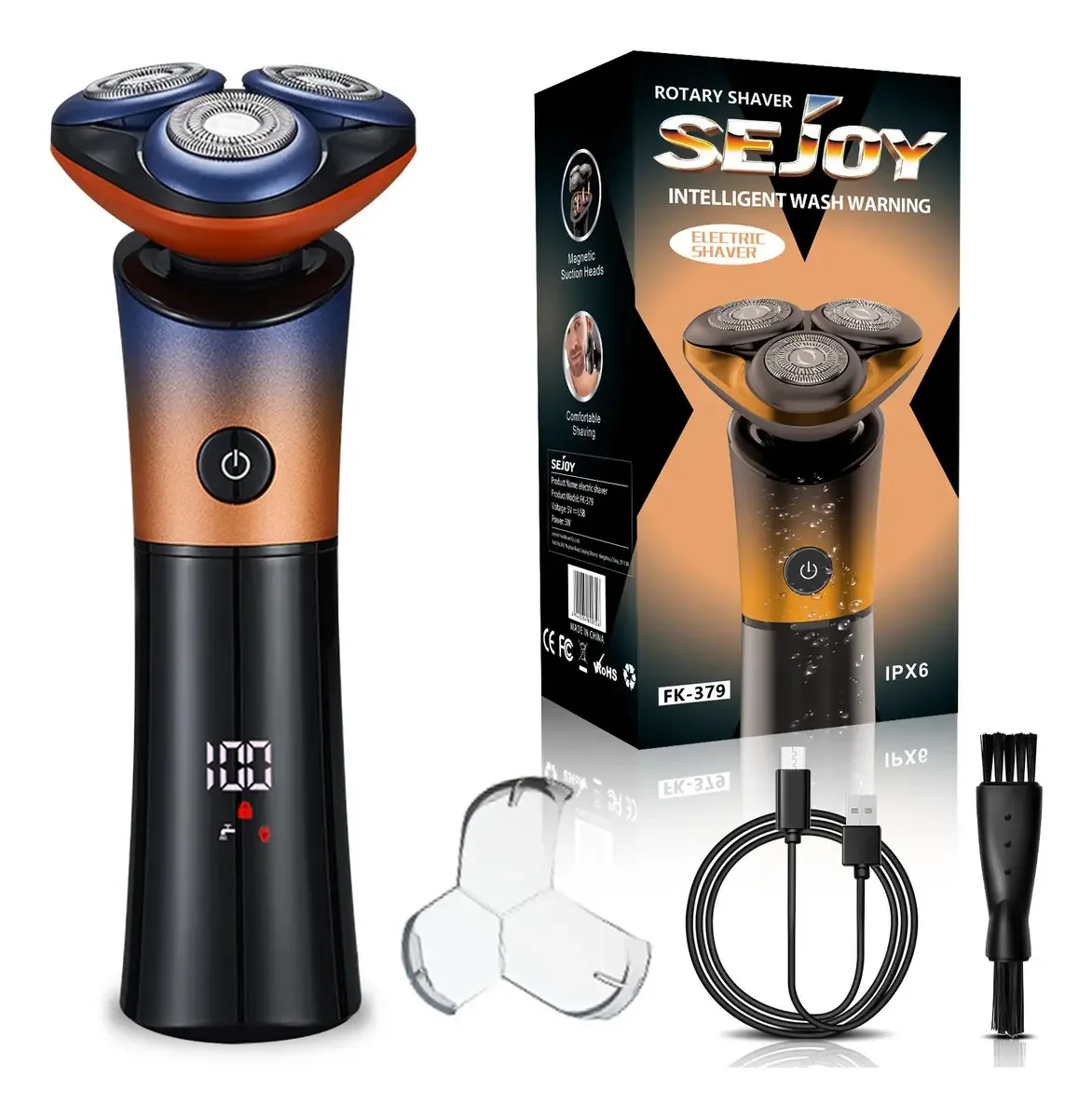Barbeador elétrico de barba Sejoy Txd-fk379 Barbeador laranja recarregável 110/220V