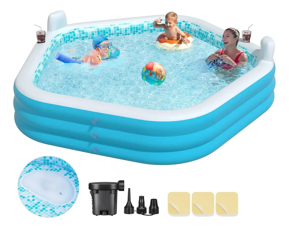 Piscina inflável, piscina infantil inflável com assentos. Cor: azul