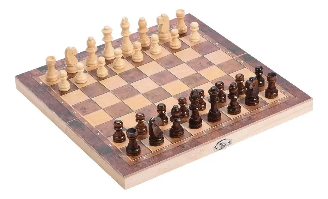 Jogo de xadrez de madeira, conjunto de xadrez dobrável de madeira 3 em 1, tabuleiro de xadrez de madeira feito à mão, clássico, portátil, substituto do jogo de xadrez para atividades de festas em...