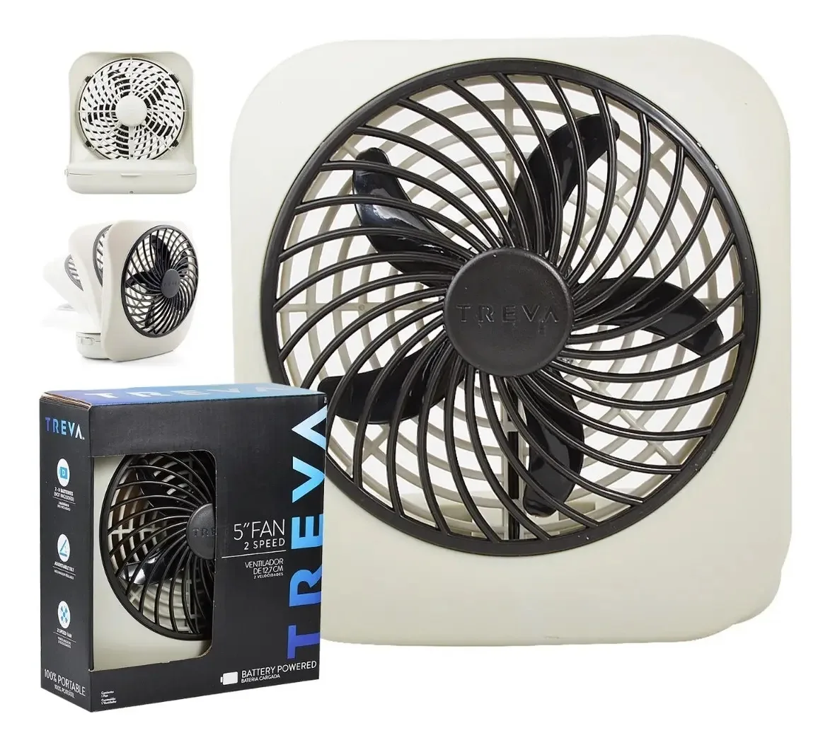 Mini ventilador portátil, baterias, mesa pessoal, mesa cinza