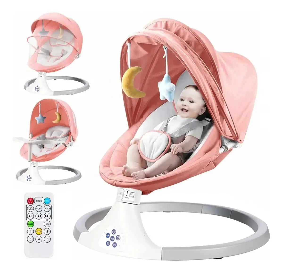 Balanço de balanço elétrico Moses Baby Cradle com bandeja rosa