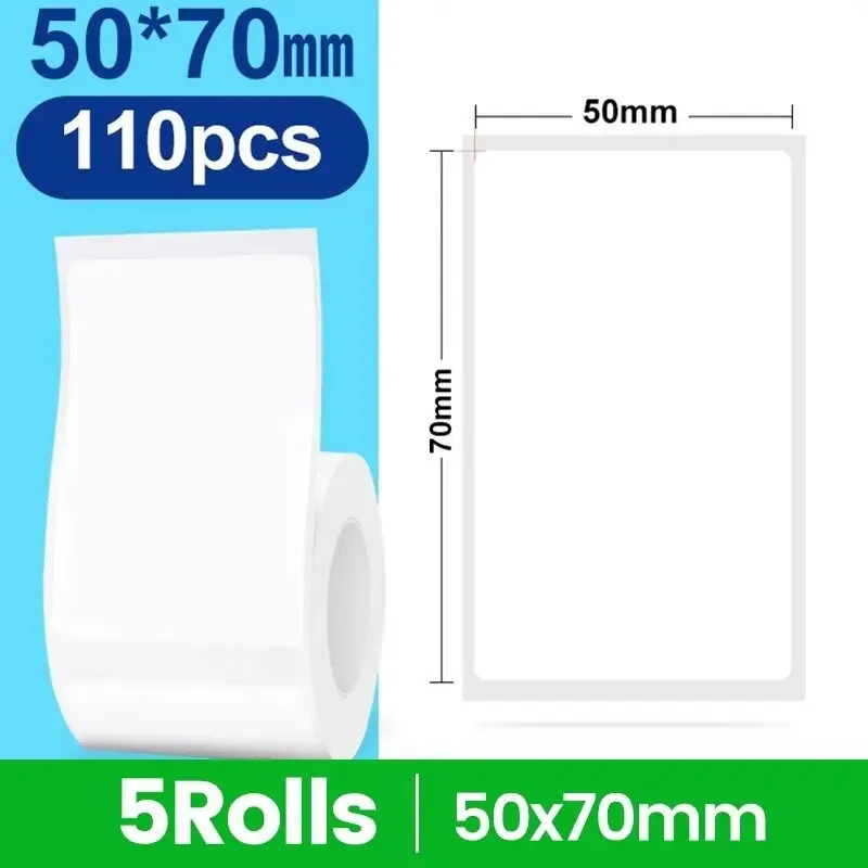 5 rolos de etiquetas de papel para Niimbot B1 B21 B203 B3s Color 5 rolos (50x70mm-110 unidades)