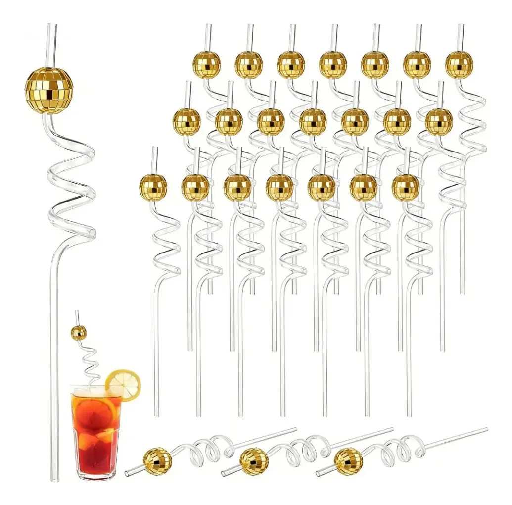 Canudos dourados de 24 canudos Retro Disco Buchon Party Gold Straws