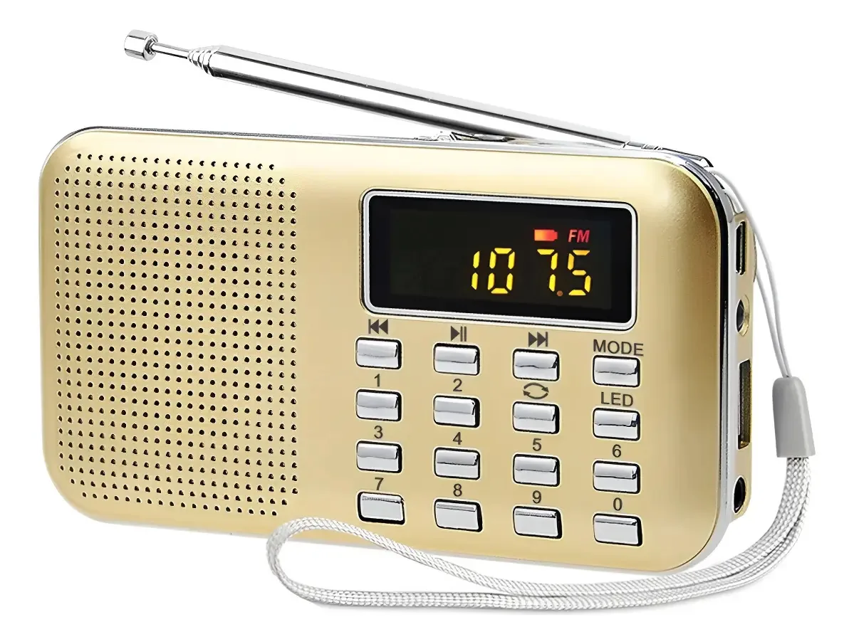 Rádio portátil Am Fm com leitor de MP3 dourado