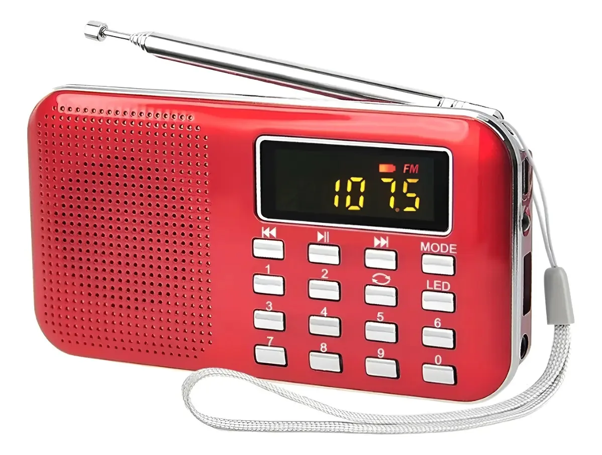 Rádio Am/fm Portátil Com Leitor De Mp3 Cor Vermelho