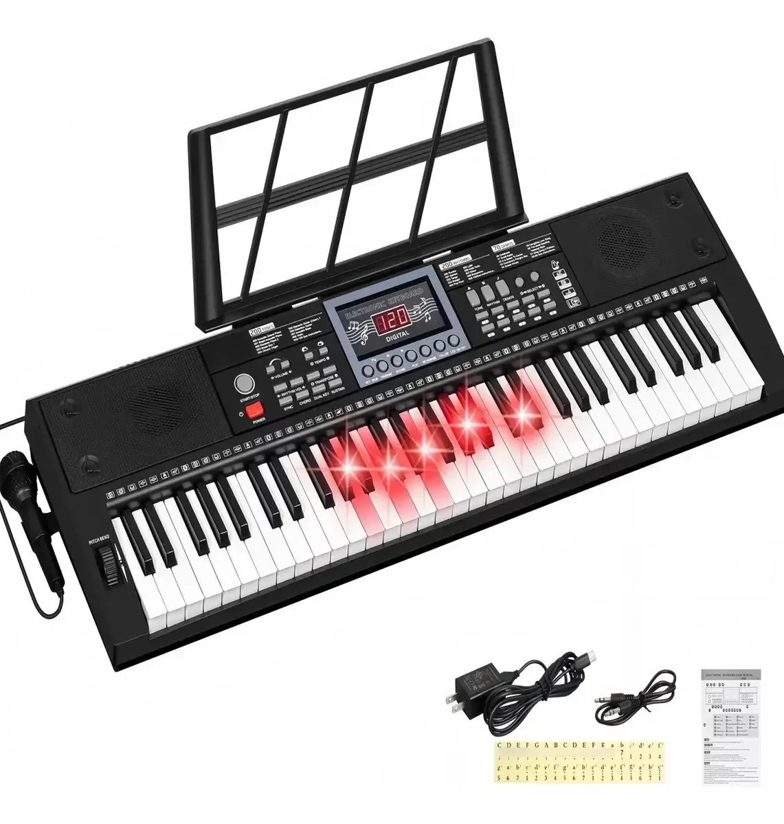 Teclado musical digital de 61 teclas com microfone