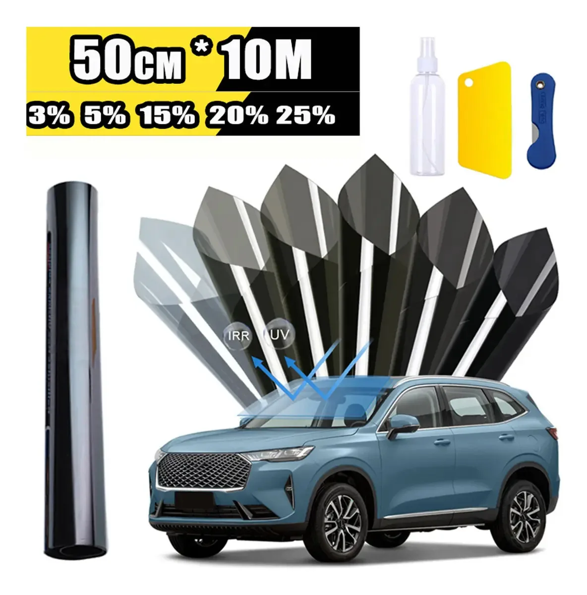 Rolo de papel anti-arranhões 5 tipos polarizado 50 cm x 10 m Tonalidade 25%