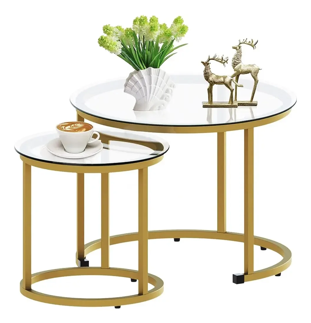 Conjunto de 2 mesas de café Aboxoo Gold Nesting, mesas pequenas