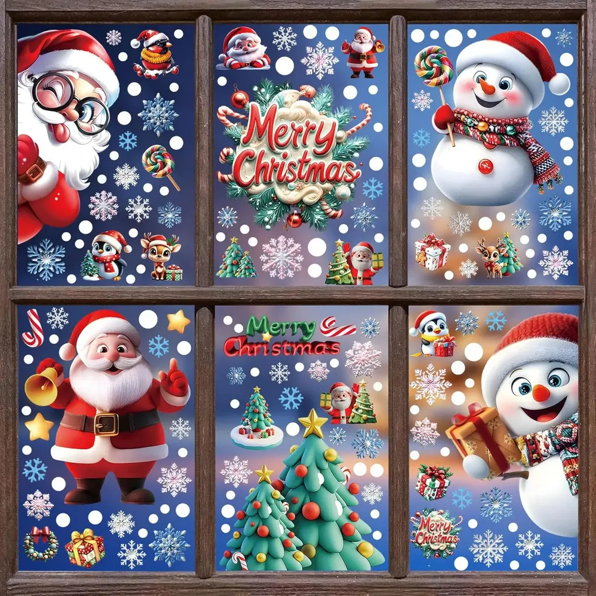 6 peças de vinil para janela de Natal com adesivos decorativos
