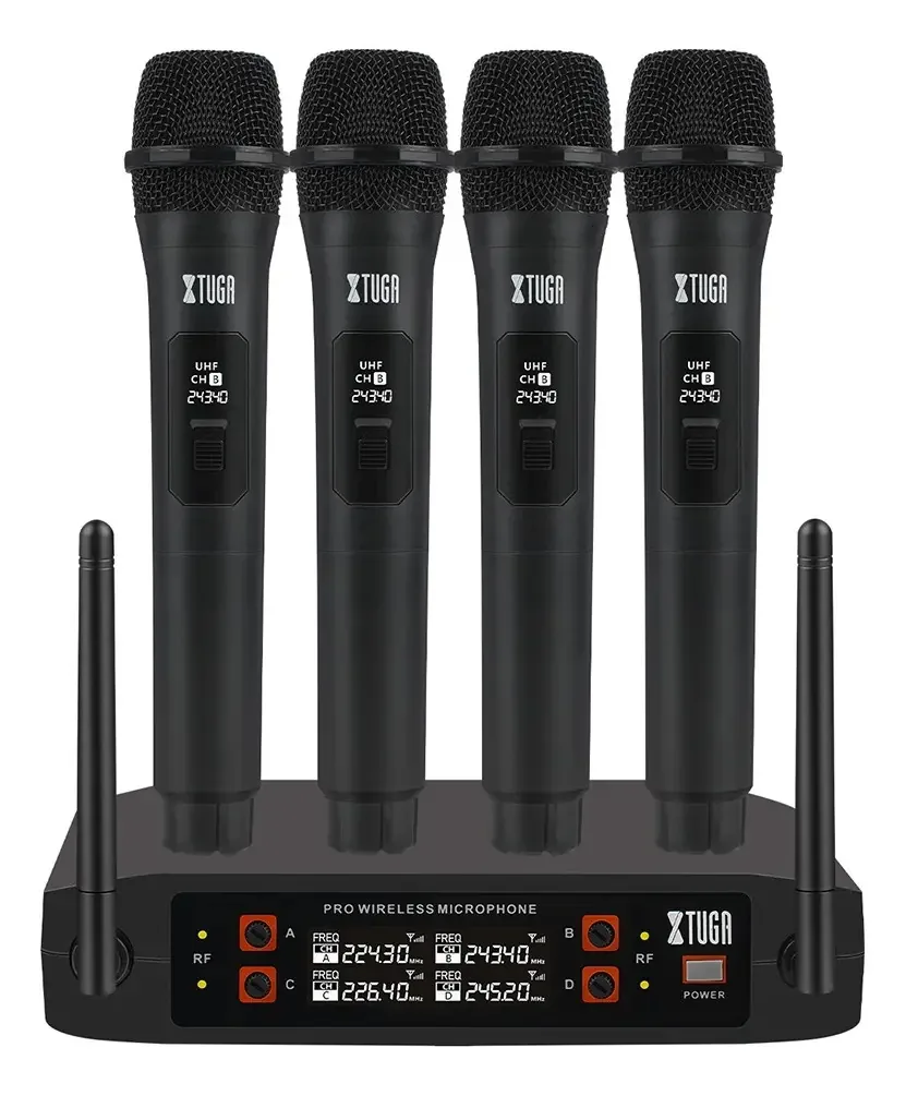 Microfone sem fio de frequência fixa Xtuga VHF V58 cor preta