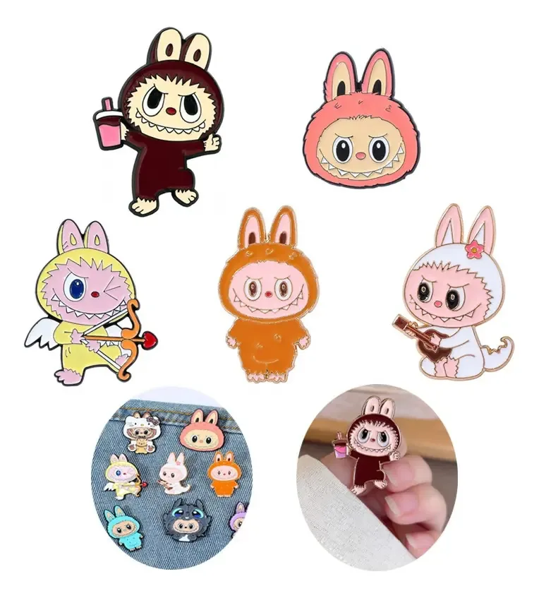Broche de metal Labubu, acessórios de moda, decoração, 5 peças