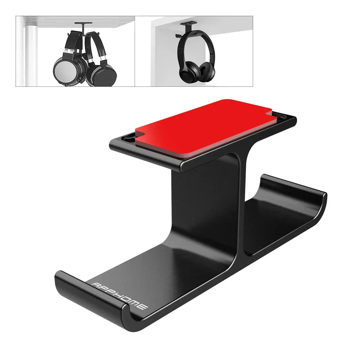 Suporte de fone de ouvido de alumínio Apphome, ganchos para pendurar embaixo da mesa, fone de ouvido Hanging Stand Mou