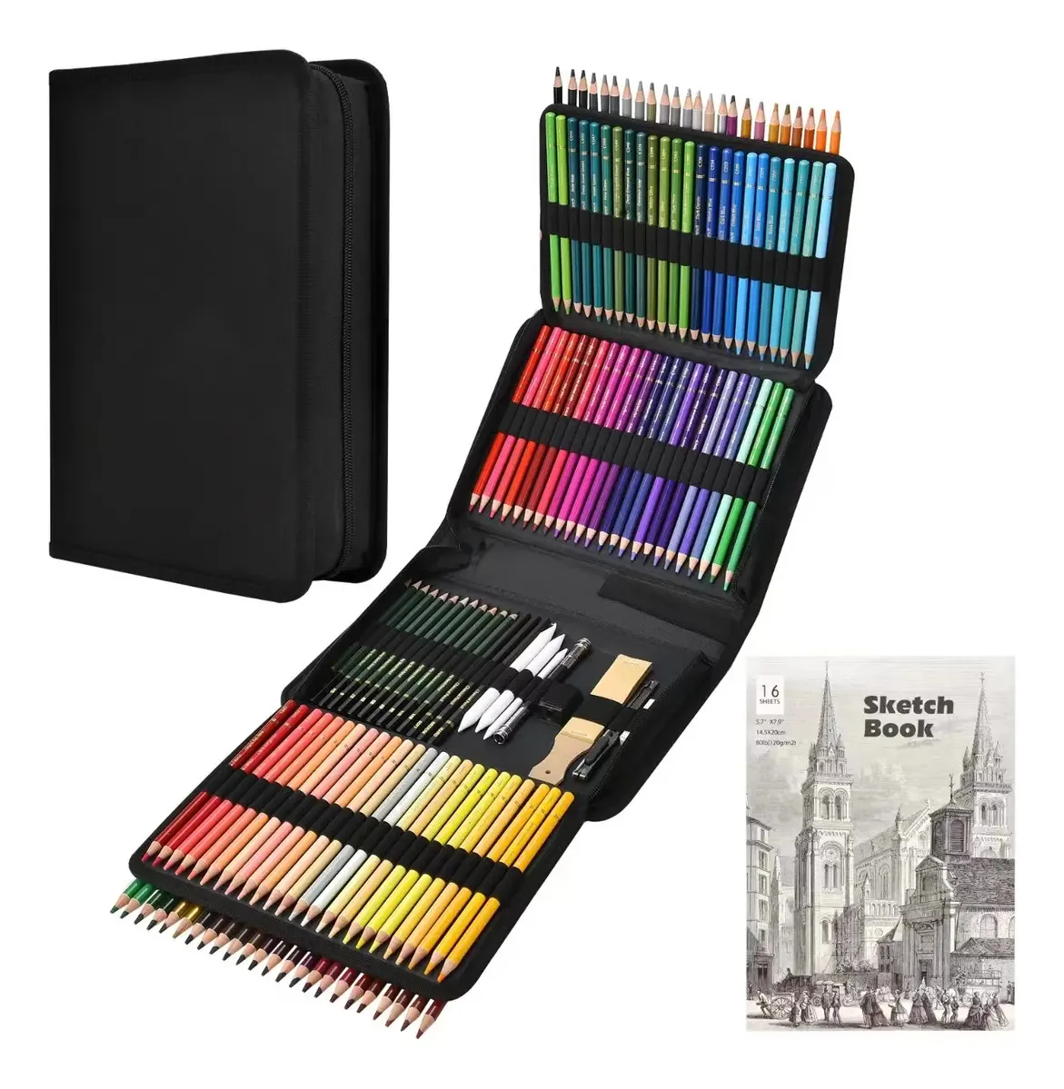 Kit de 145 lápis de desenho e desenho com acessórios