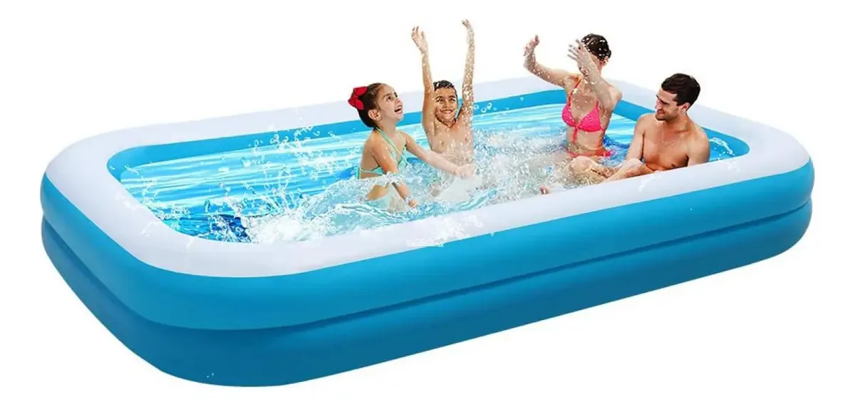 Grande piscina inflável retangular 205x150x50cm cor azul