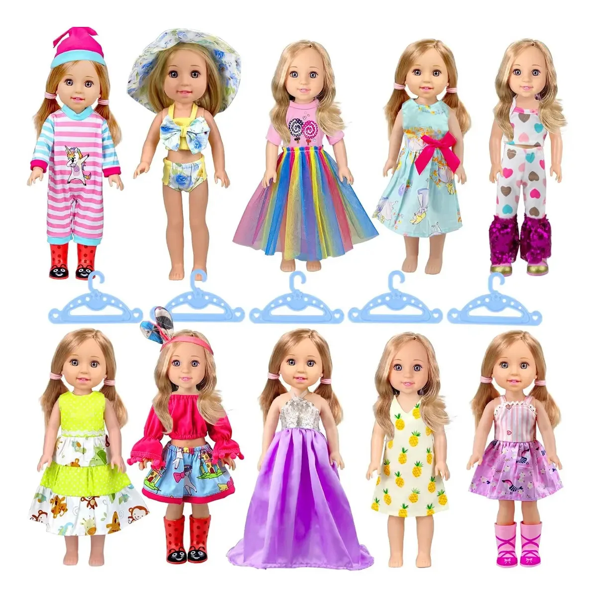 Wondoll 10 conjuntos de roupas para 14 bonecas americanas PU