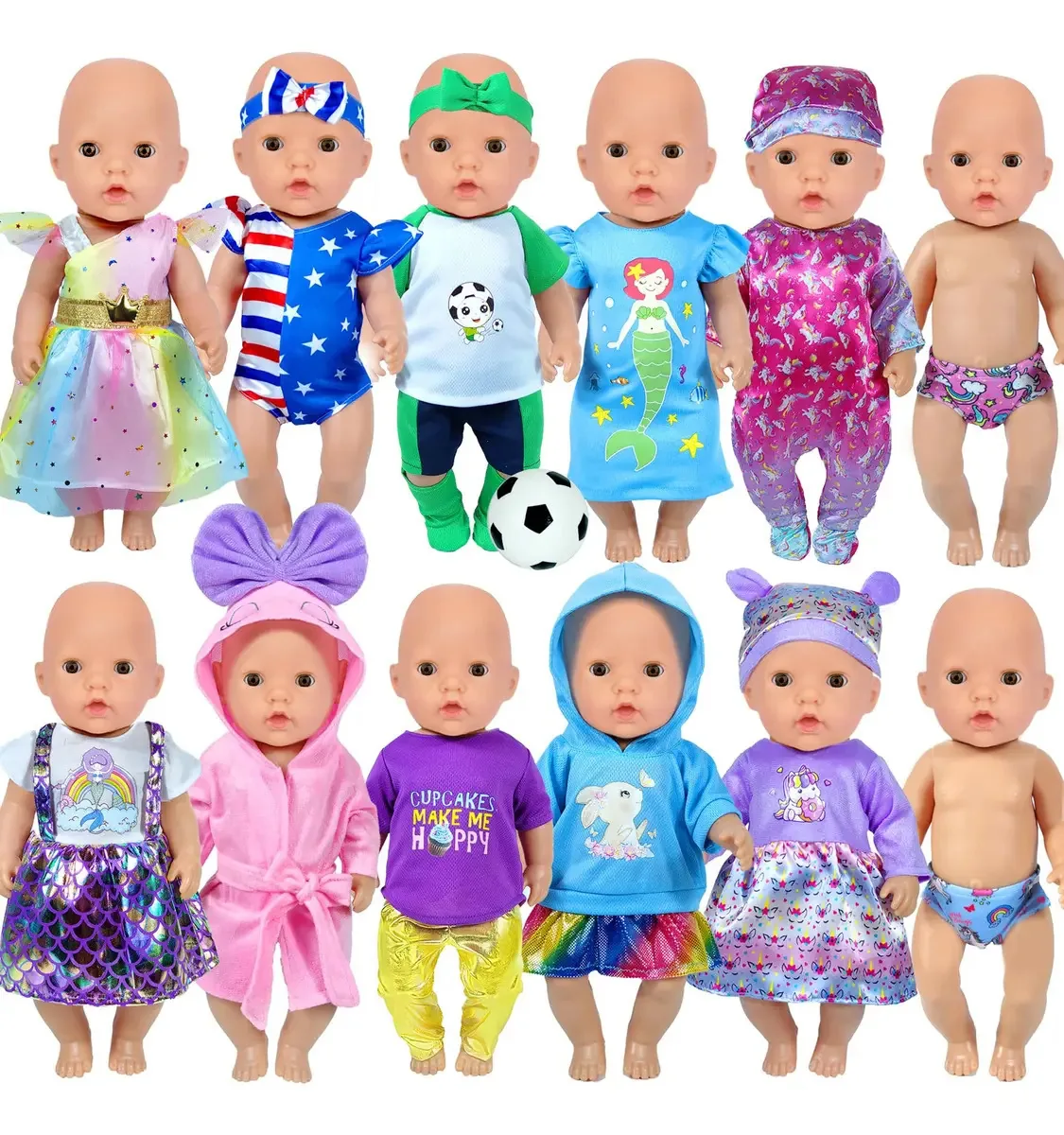 10 conjuntos de roupas para bonecas de 14 a 16 polegadas e acessórios de vestuário