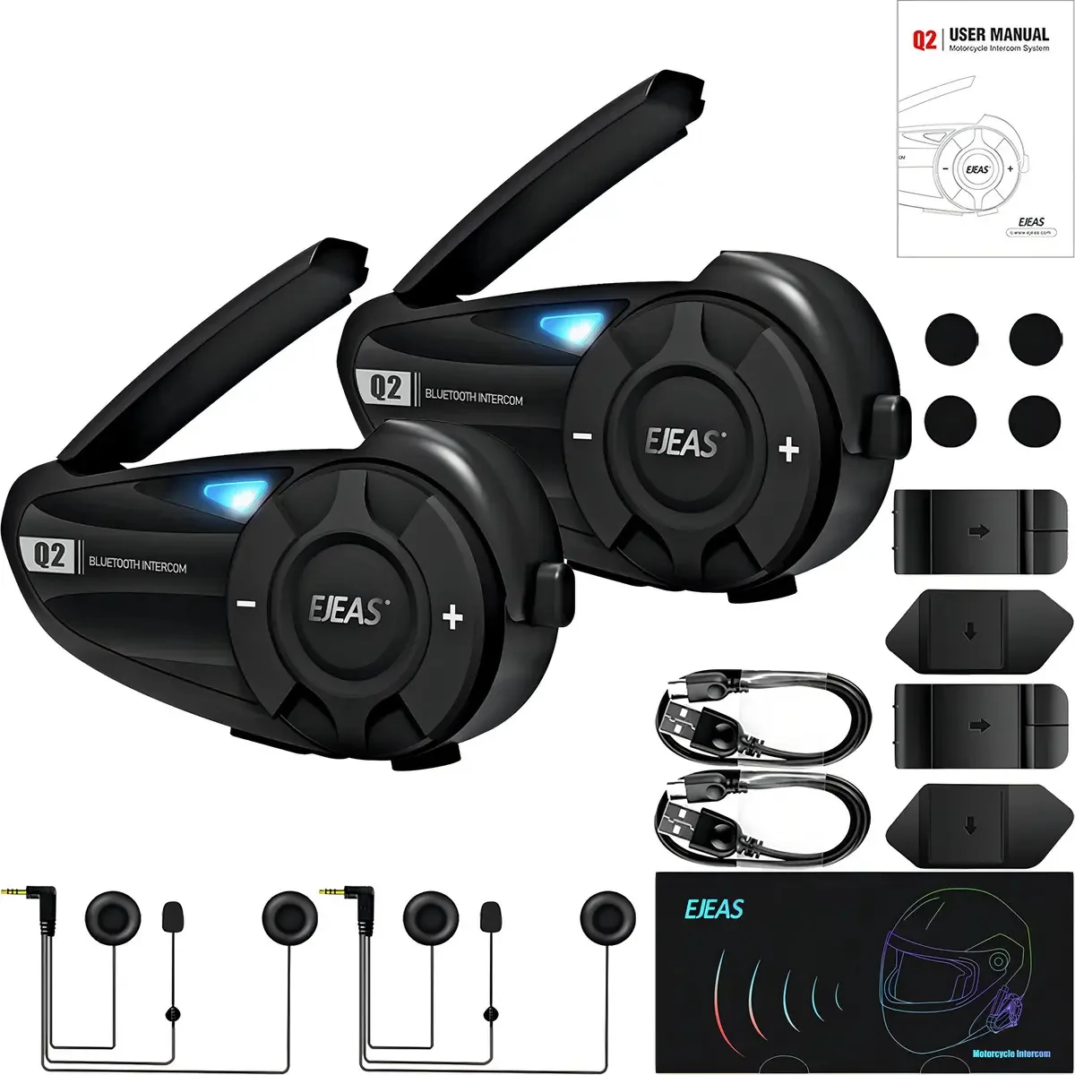 2 peças de interfone de capacete de motocicleta Bluetooth Q2