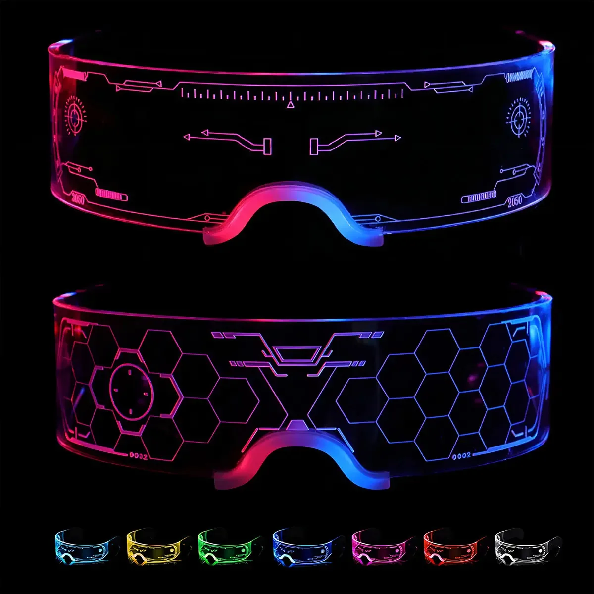 Clzfxs 2 Óculos Led Iluminados Com Viseira Led, 7 Cores E 5 Modos, Óculos Luminosos Para Halloween, Cosplay, Festa, Bar (2 Unidades)