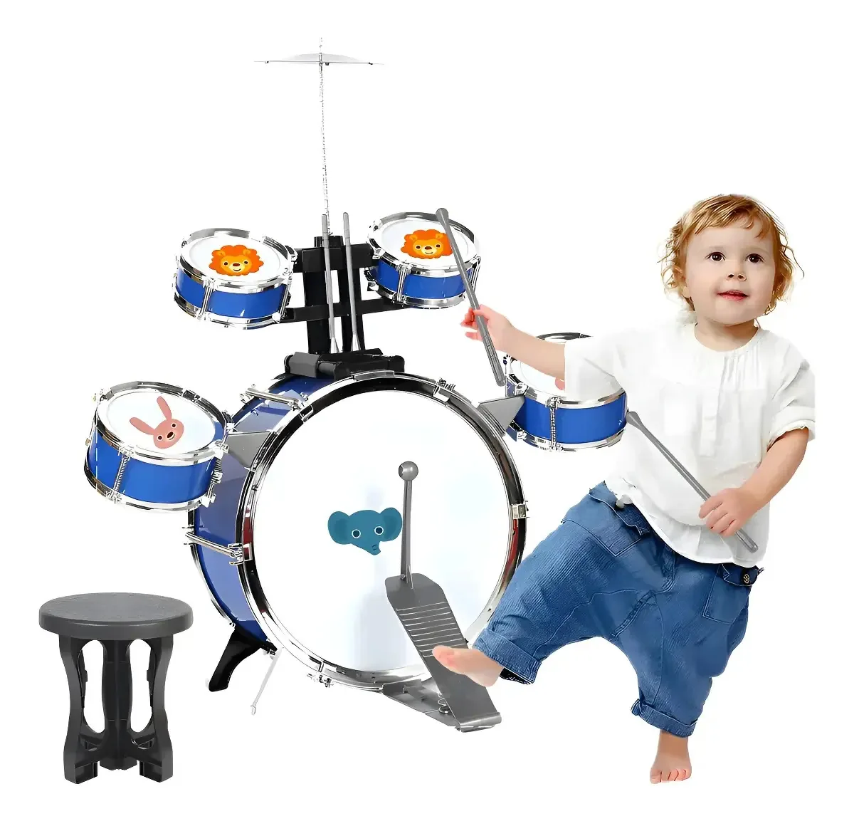 Baquetas infantis Cymbal Drum Set Blue Gift