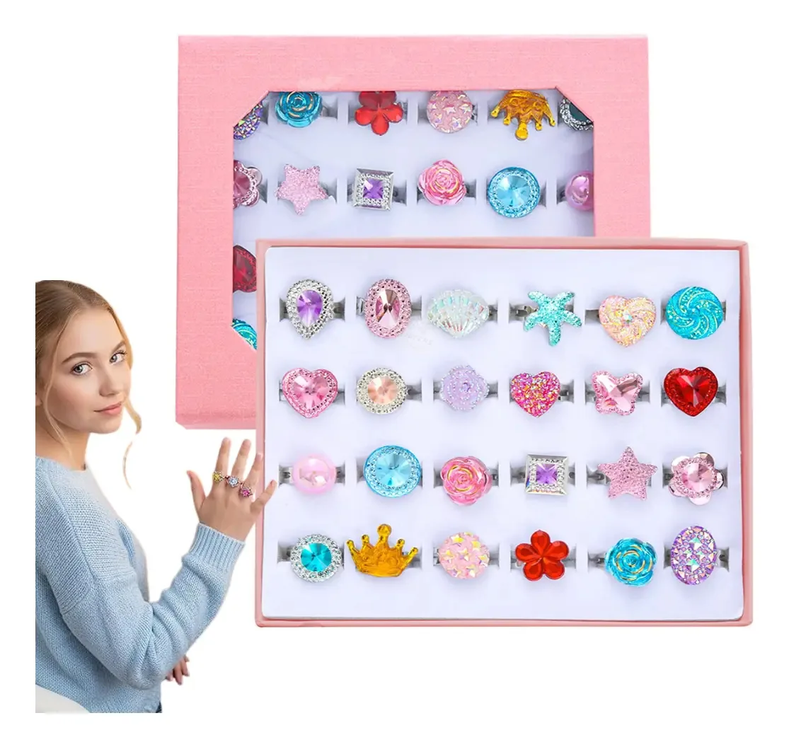 24pcs Lindo Conjunto de Anéis para Meninas, Joias para Crianças 24pcs Ajustável