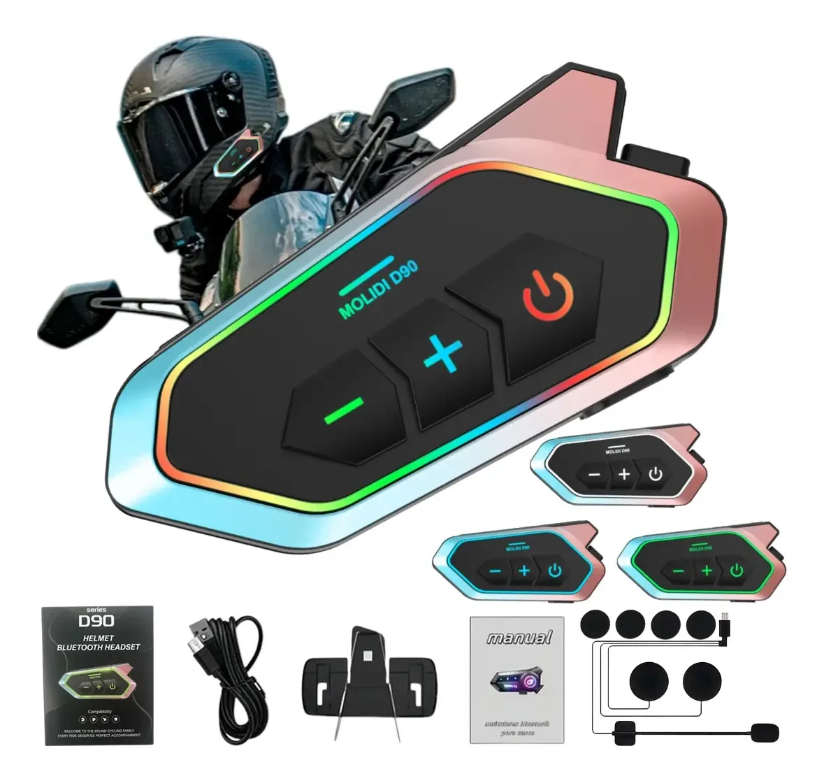 Intercomunicadores de motocicleta Vibasni D90 com alcance de 1200 metros