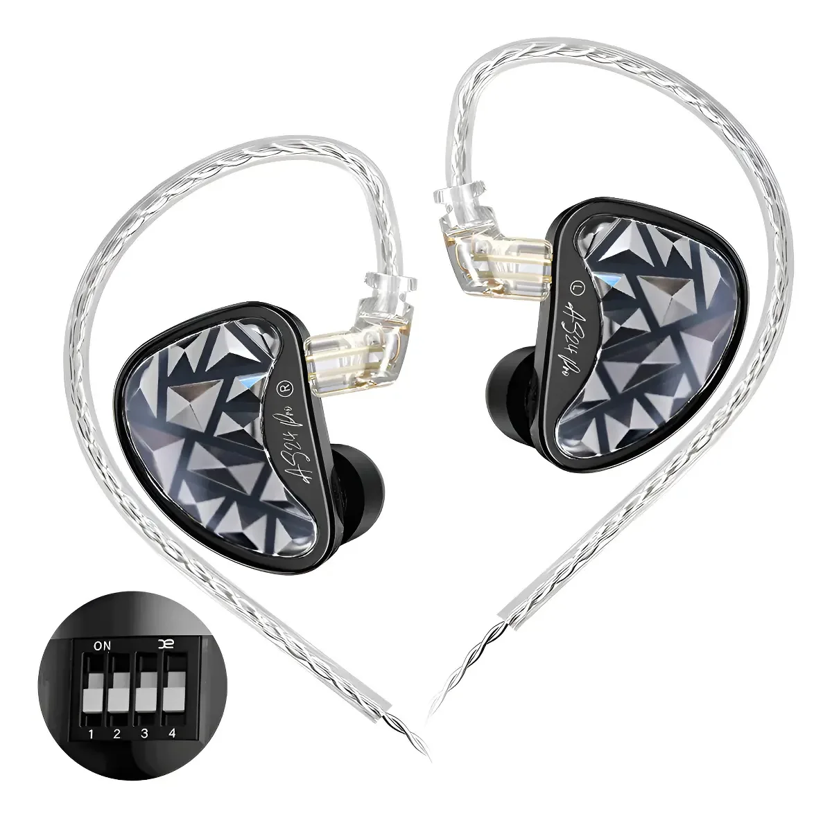 Fone De Ouvido In-ear Retorno De Palco Profissional Dj Musico 24 Drivers Kza As24 Pro Hi-fi Sem Microfone Preto