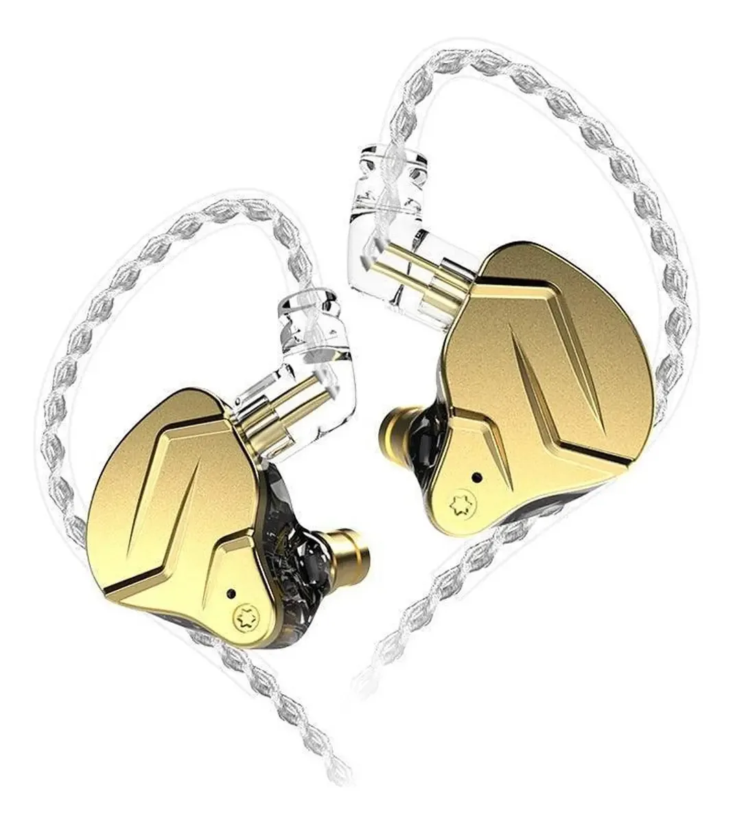 Fone De Ouvido In-ear Retorno De Palco Profissional Dj Musico 2 Drivers Sem Microfone Kza Zsn Pro X Dourado