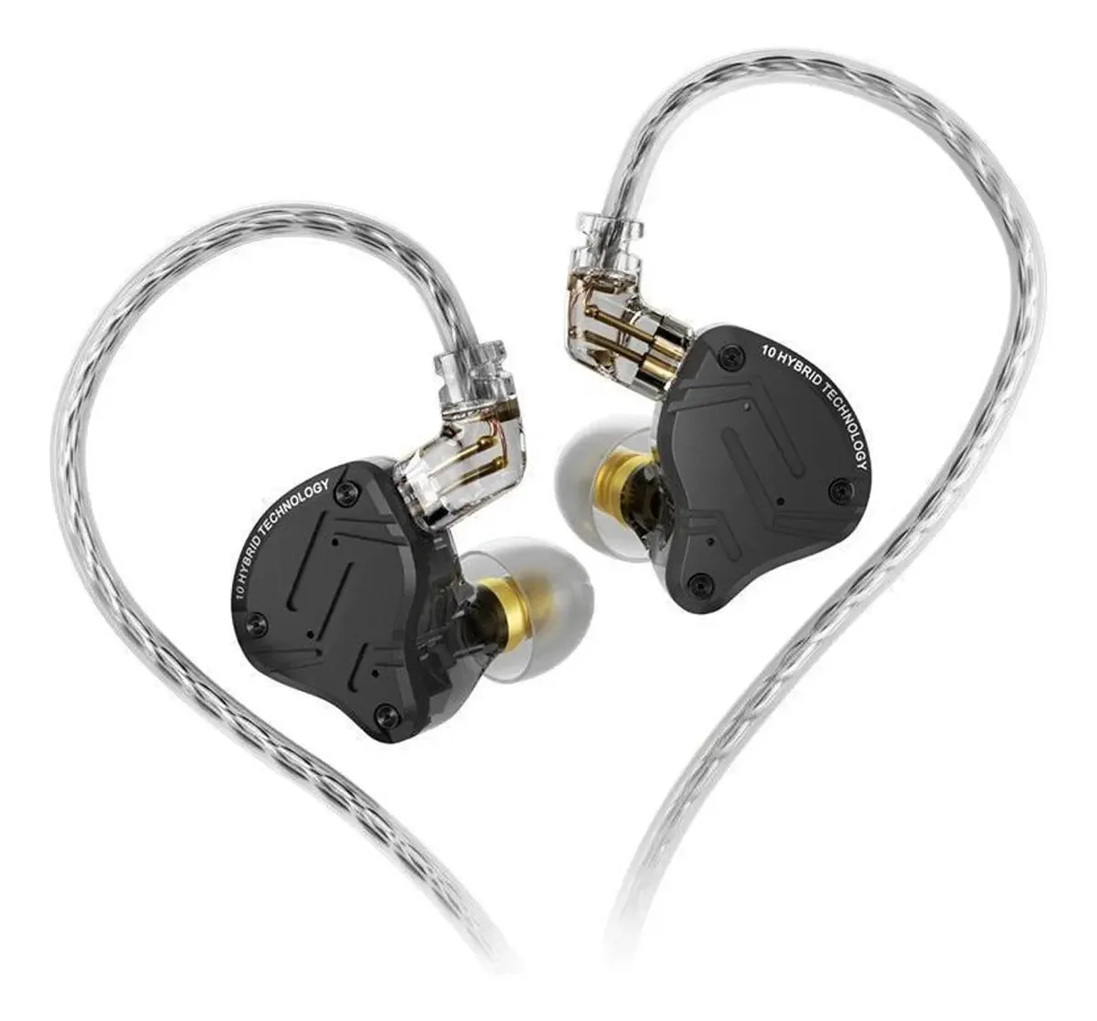 Fone De Ouvido In-ear Retorno De Palco Profissional Dj Musico Dinâmico Sem Microfone 5 Drivers Hifi Kza Zs10 Pro X Preto